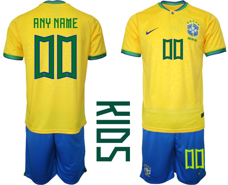 Youth 2022 World Cup National Team Brazil home yellow customized Soccer Jersey->youth soccer jersey->Youth Jersey